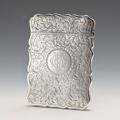 1900 British Antique Scroll Engraved Sterling Silver Card Case, 71g, George Unite