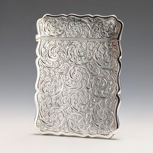 1900 British Antique Scroll Engraved Sterling Silver Card Case, 71g, George Unite