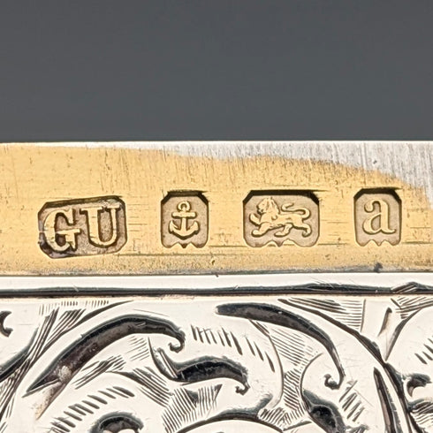 1900 British Antique Scroll Engraved Sterling Silver Card Case, 71g, George Unite
