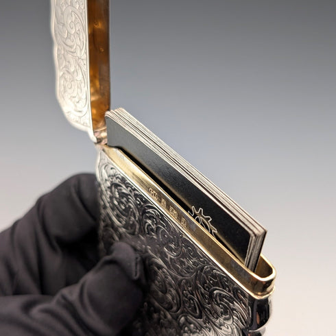 1900 British Antique Scroll Engraved Sterling Silver Card Case, 71g, George Unite