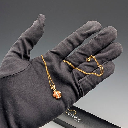 英国ヴィンテージ 9ctゴールド エナメル彩色 魚型ペンダント 9ctゴールドチェーン Carissima ケース入