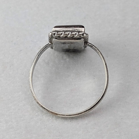 ヴィンテージ 純銀台座 ブラウンベース瑪瑙 シグネットリング 指輪(14号)