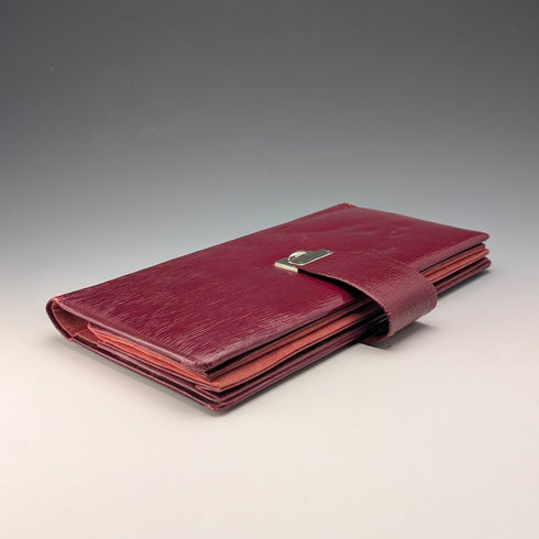 Vintage Burgundy Leather Glove & Handkerchief Case