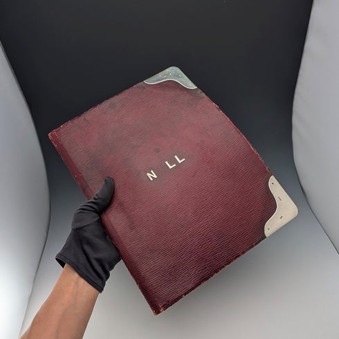 1904年 英国アンティーク バーガンディーレザー ファイルホルダー Arthur William Clare