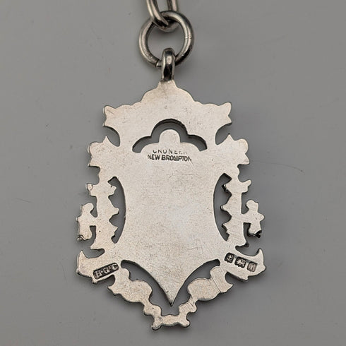 1894年頃 英国アンティーク ファンシーリンク 純銀製アルバートチェーン 44g 純銀メダルフォブ