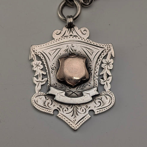 約 1919 年英國古董純銀阿爾伯特鏈,53 克,純銀獎章錶鍊