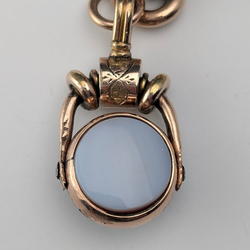 英国アンティーク ロールドゴールド製 極太アルバートチェーン 天然石2色回転フォブ