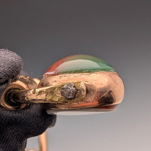 英国アンティーク ロールドゴールド製 極太アルバートチェーン 天然石2色回転フォブ