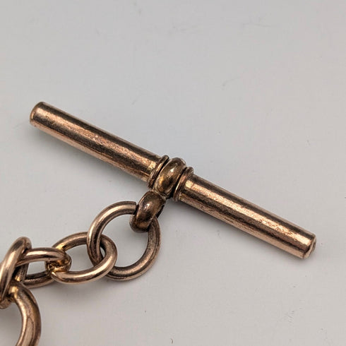 英国アンティーク ロールドゴールド製 極太アルバートチェーン 天然石2色回転フォブ