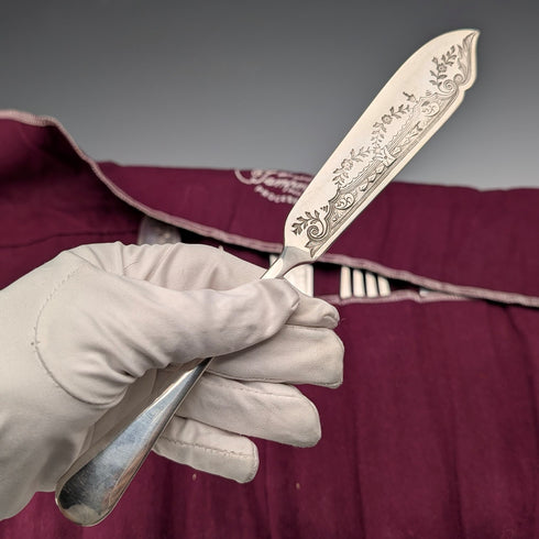 1903 年英國古董銀盤魚餐具(6 對),Walker & Hall 出品