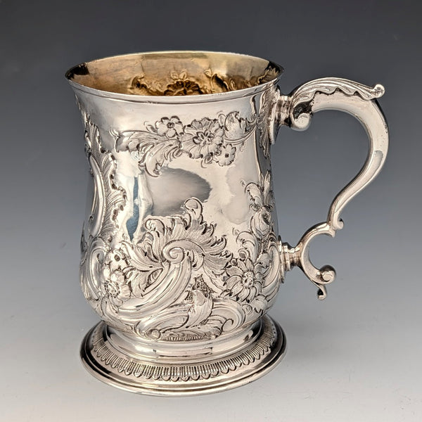 1765 Georgian Floral Sterling Silver Mug, 201g, Walter Brind