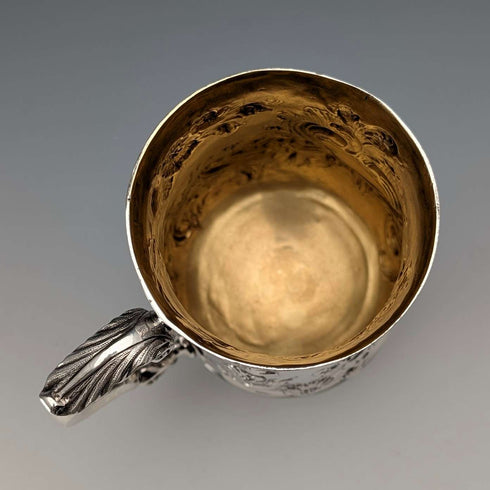 1765年 英国ジョージアン フローラル装飾 純銀製マグカップ 201g Walter Brind