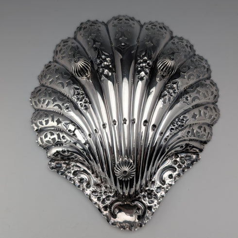 1911 British Antique Sterling Silver Bonbon Dish with Shell-Shaped Stems, 90g, Atkin Brothers