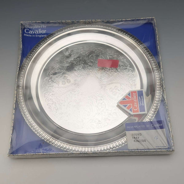 英國復古 銀鍍層圓形托盤 直徑21cm Cavalier 未開封