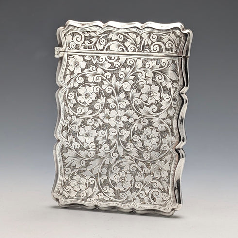 1901年 英国アンティーク 浮き彫り彫刻 純銀製カードケース 70g Colen Hewer Cheshire