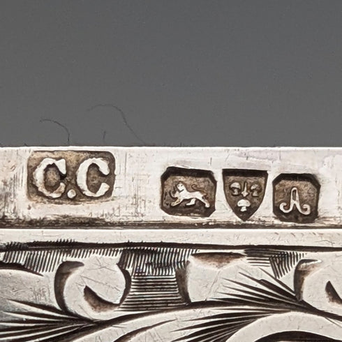 1901年 英国アンティーク 浮き彫り彫刻 純銀製カードケース 70g Colen Hewer Cheshire