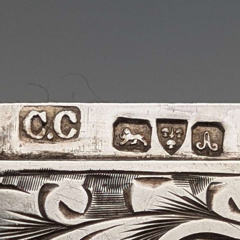 1901年 英国アンティーク 浮き彫り彫刻 純銀製カードケース 70g Colen Hewer Cheshire