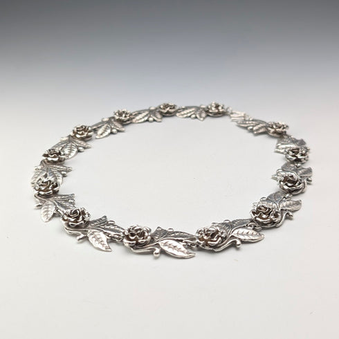 ヴィンテージ 純銀製 ローズフラワーチェーン ネックレス43cm 65g