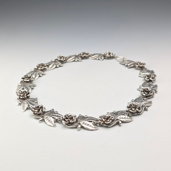 復古 純銀製 玫瑰花鏈條 項鍊43cm 65g