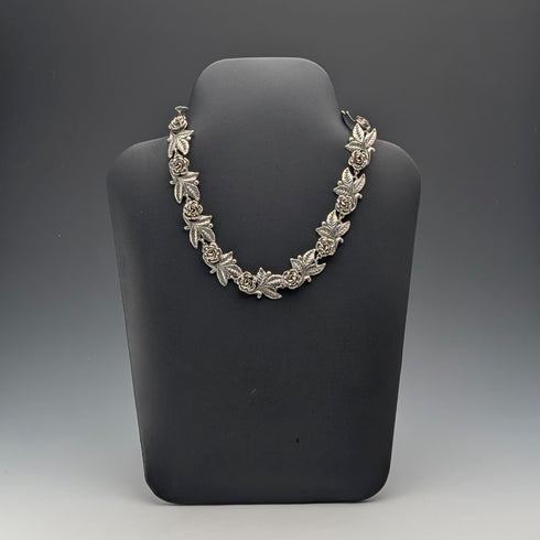 ヴィンテージ 純銀製 ローズフラワーチェーン ネックレス43cm 65g