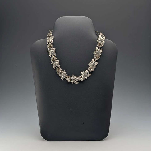 Vintage Sterling Silver Rose Flower Chain Necklace, 43cm, 65g