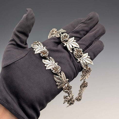 Vintage Sterling Silver Rose Flower Chain Necklace, 43cm, 65g