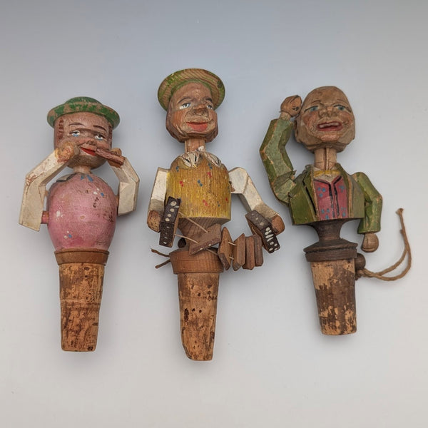 ドイツ ヴィンテージ 可動人形型 木製ボトルストッパー 3種①