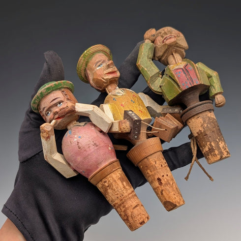 ドイツ ヴィンテージ 可動人形型 木製ボトルストッパー 3種①