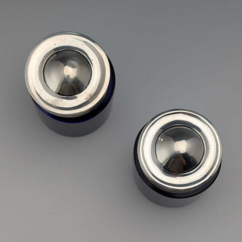 1905 Antique British Silver Lid & Cobalt Glass Inkwell Pair, CS Harris & Sons Ltd.