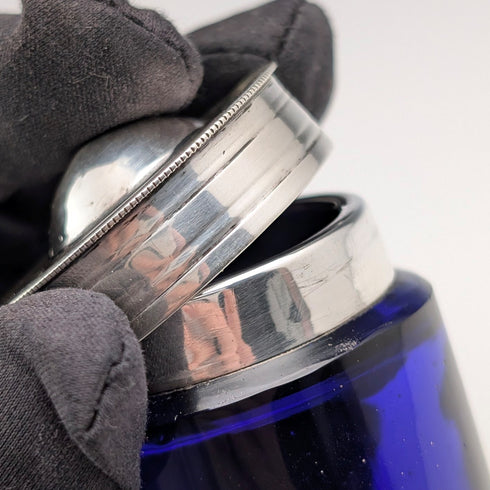 1905年 英國古董 純銀蓋&鈷藍玻璃製 墨水瓶對 C.S Harris&Sons Ltd