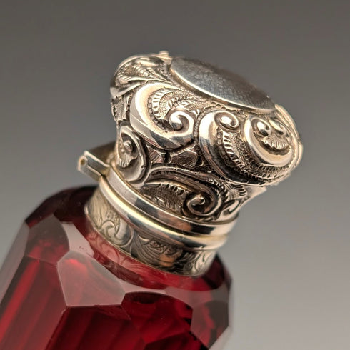 英國古董 800銀蓋 紅寶石紅玻璃 雙頭 攜帶用香水瓶