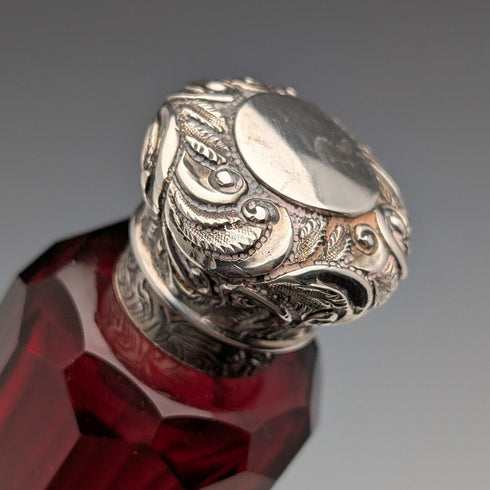 英國古董 800銀蓋 紅寶石紅玻璃 雙頭 攜帶用香水瓶