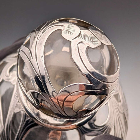 Vintage American Art Nouveau Silver Overlay Glass Perfume Bottle