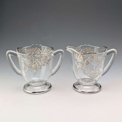 美國復古銀覆蓋糖碗與奶罐 Silver City Glass Co