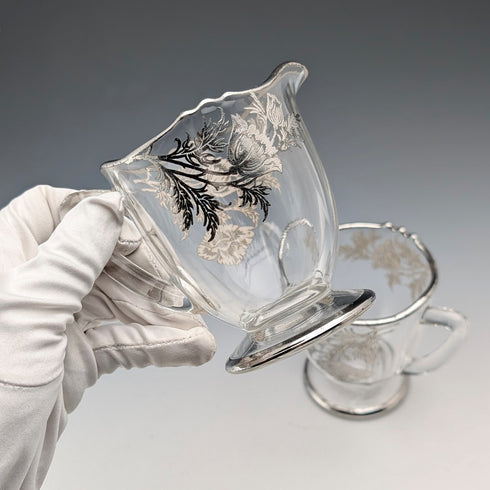 米国ヴィンテージ シルバーオーバーレイ シュガーボウル&クリームジャグ Silver City Glass Co