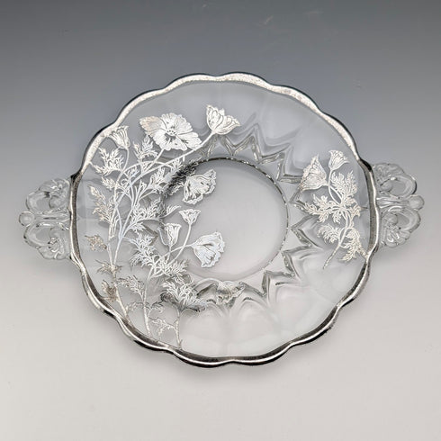 美國復古銀覆蓋小盤 直徑18cm Silver City Glass Co