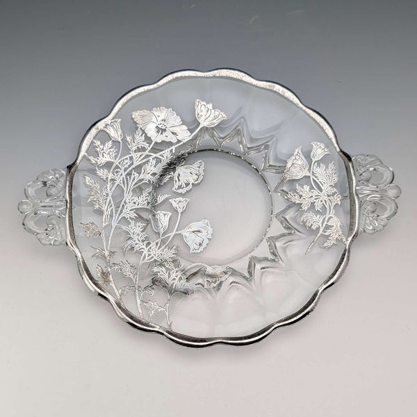 Vintage US Silver Overlay Small Dish, 18cm Diameter, Silver City Glass Co.