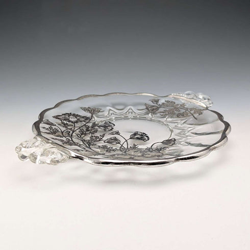 Vintage US Silver Overlay Small Dish, 18cm Diameter, Silver City Glass Co.