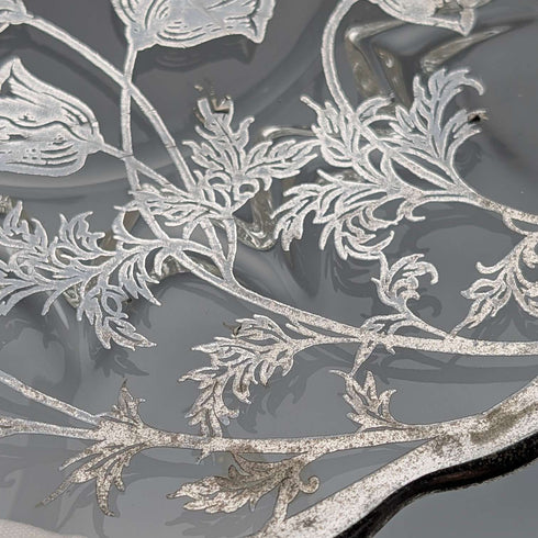 Vintage US Silver Overlay Small Dish, 18cm Diameter, Silver City Glass Co.