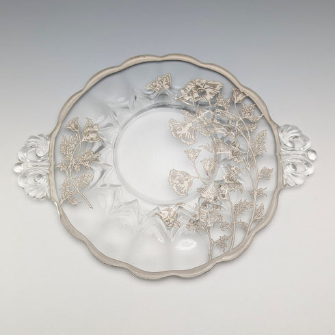 美國復古銀覆蓋小盤 直徑18cm Silver City Glass Co