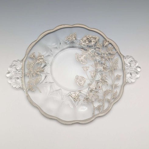 Vintage US Silver Overlay Small Dish, 18cm Diameter, Silver City Glass Co.