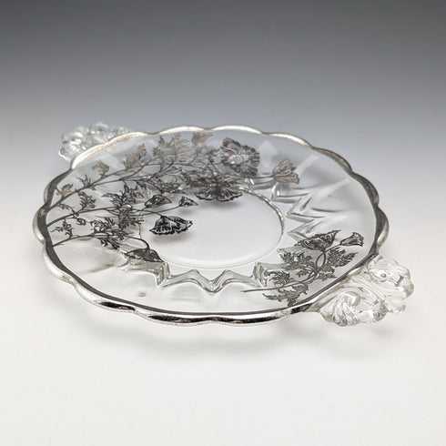 美國復古銀覆蓋小盤 直徑18cm Silver City Glass Co