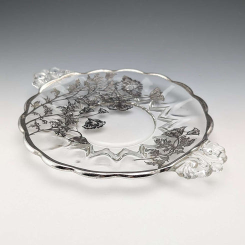 Vintage US Silver Overlay Small Dish, 18cm Diameter, Silver City Glass Co.