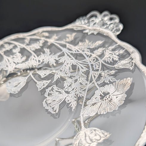 Vintage US Silver Overlay Small Dish, 18cm Diameter, Silver City Glass Co.