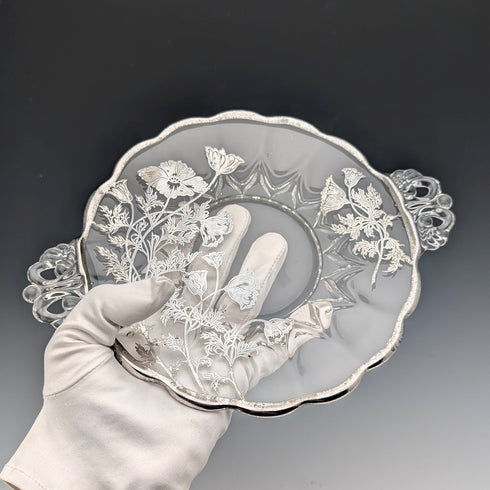 美國復古銀覆蓋小盤 直徑18cm Silver City Glass Co