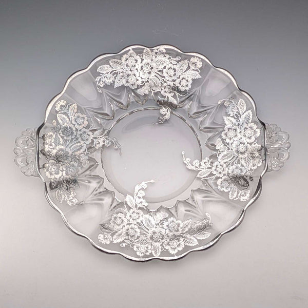 Vintage US Silver Overlay Large Dish, 28cm Diameter, Silver City Glass Co.