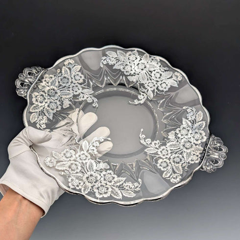 美國復古銀覆蓋大盤 直徑28cm Silver City Glass Co