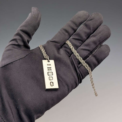1977年 英国 純銀製 ジュビリー インゴットペンダント純銀ネックレス付 計36g