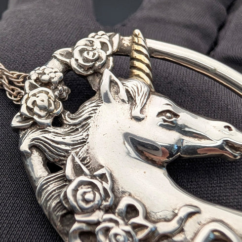 英国ヴィンテージ 純銀製ユニコーンペンダント 純銀ネックレス付き 計16.7g