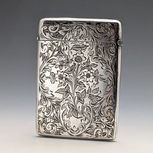 1898 British Antique Scroll-Decorated Sterling Silver Card Case, 79g, Joseph Gloster